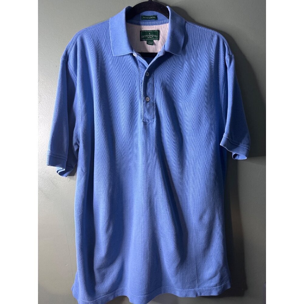 Outer Banks Mens Polo Shirt Large Blue 50/2 Egyptian Cotton Preppy Golf Classic